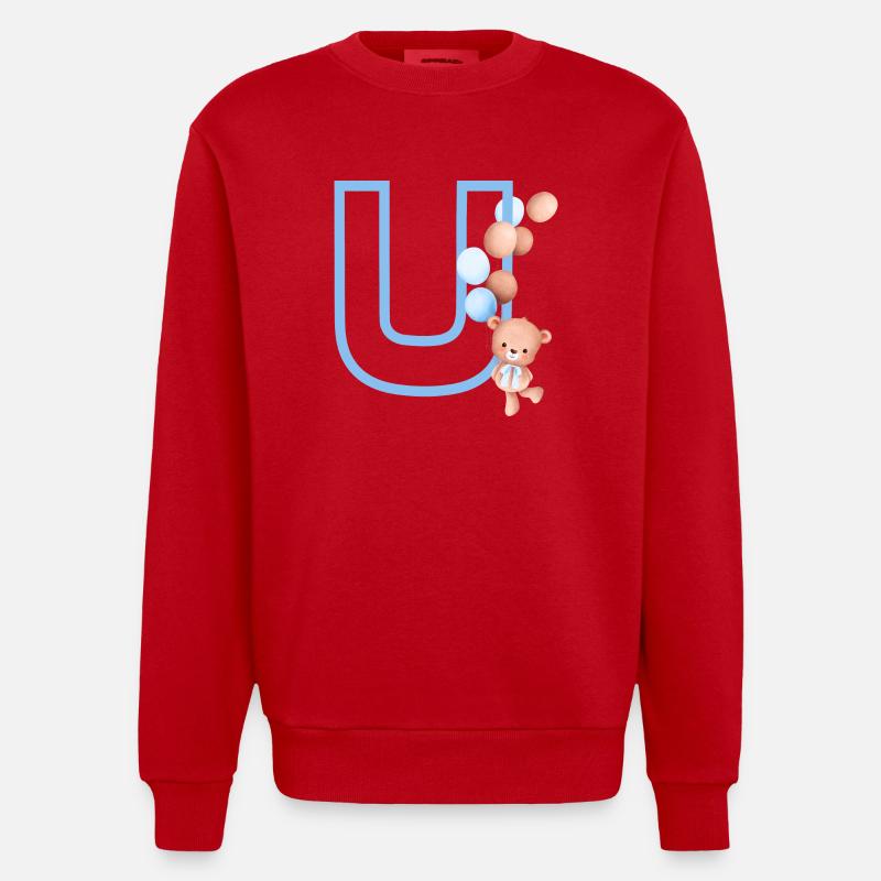 Lettre u bleue ours - Sweat bio épais oversize fabriqué en UE - rouge