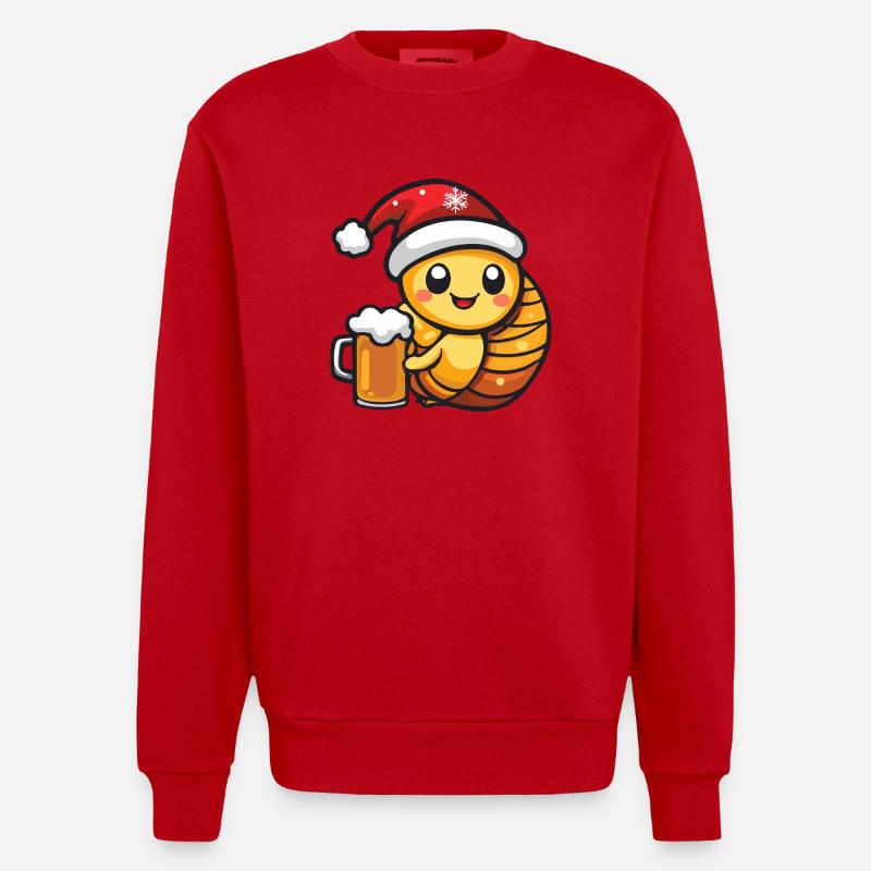 Escargot Noël Bière Drôle - Sweat bio épais oversize fabriqué en UE - rouge