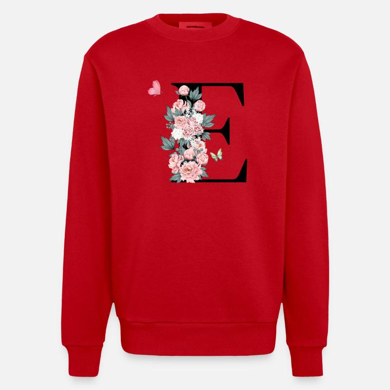 Buchstabe e rosa Blumen - Heavyweight Oversized Organic Crew Neck Made in EU - Rot