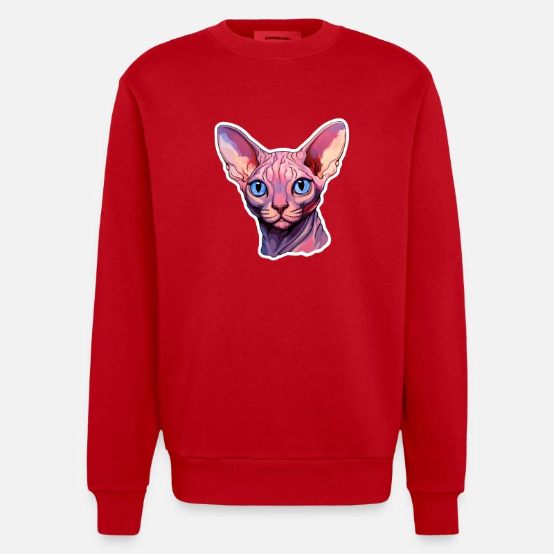 Tête de chat Sphynx - Sweat bio épais oversize fabriqué en UE - rouge