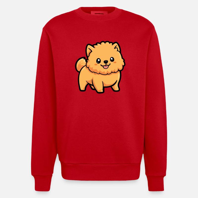 Chow Chow Dog Comic Cute - Heavyweight Oversized Organic Crew Neck Made in EU - red