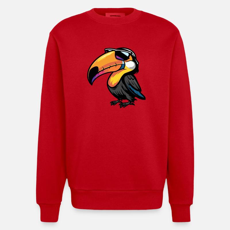 Tukan Vogel Comic Cool - Heavyweight Oversized Organic Crew Neck Made in EU - Rot