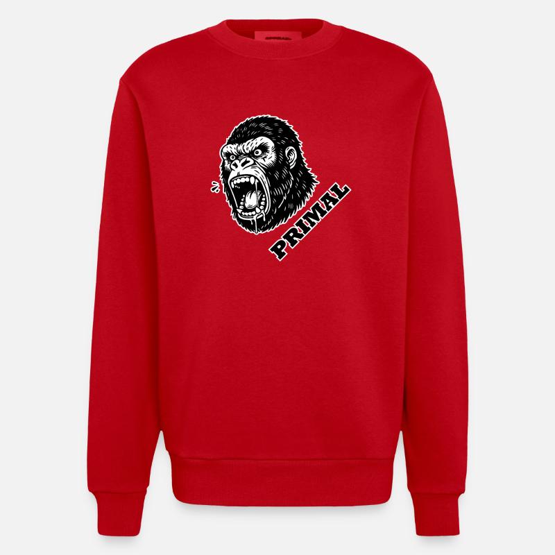 Wütender Gorilla - PRIMAL Design - Heavyweight Oversized Organic Crew Neck Made in EU - Rot
