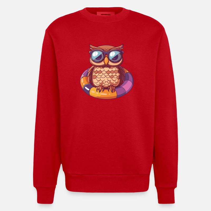 Eule Sommer Comic - Heavyweight Oversized Organic Crew Neck Made in EU - Rot