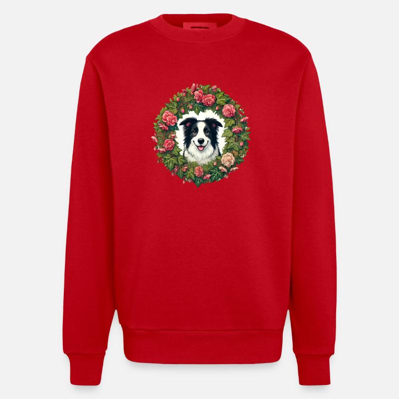 Border Collie mignon - Sweat bio épais oversize fabriqué en UE - rouge