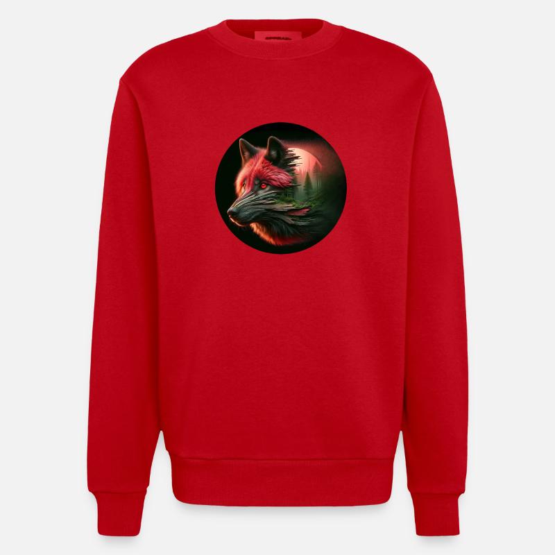 Loup au clair de lune - Sweat bio épais oversize fabriqué en UE - rouge