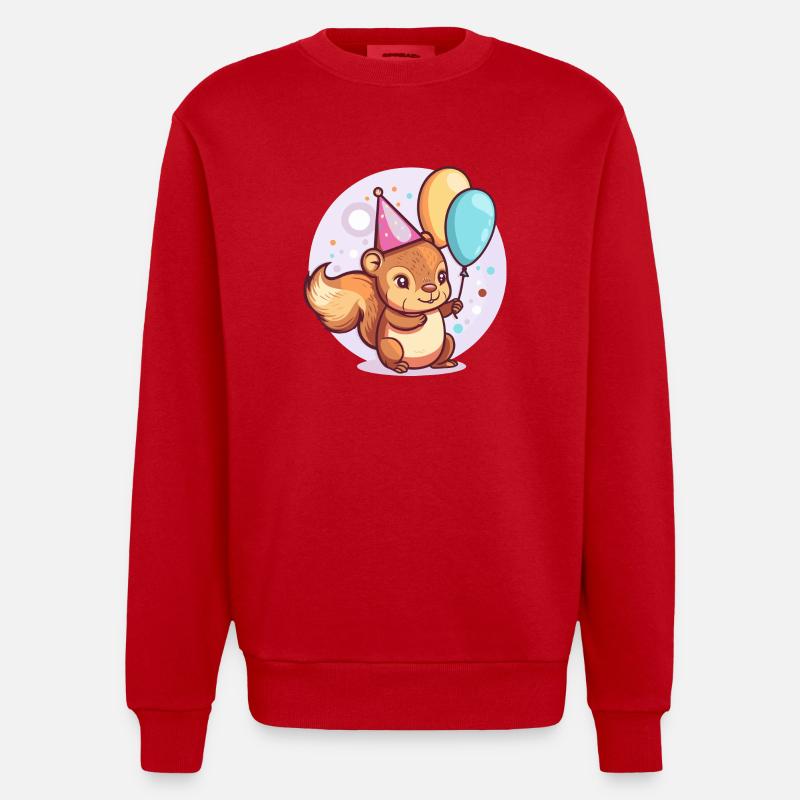 Squirrel Birthday Comic - Heavyweight Oversized Organic Crew Neck Made in EU - red