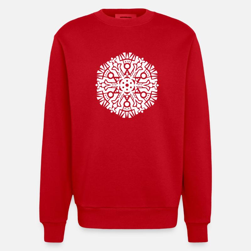 Mandala Maya Pattern - Heavyweight Oversized Organic Crew Neck Made in EU - red