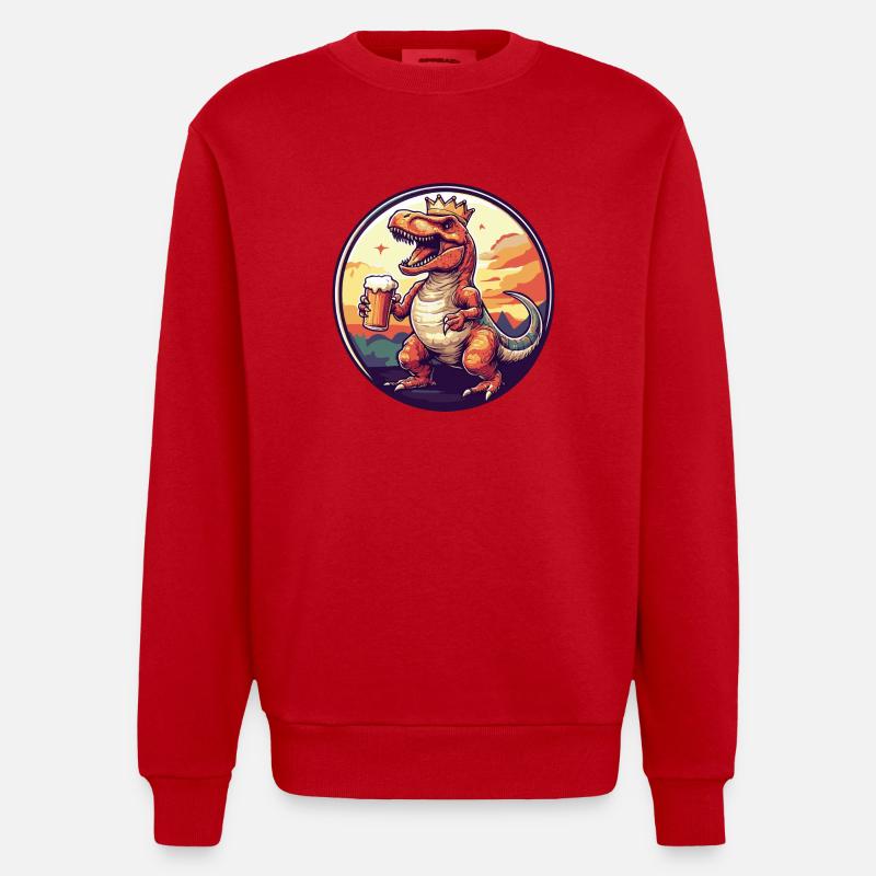 Dinosaurier T-Rex Bier Comic - Heavyweight Oversized Organic Crew Neck Made in EU - Rot