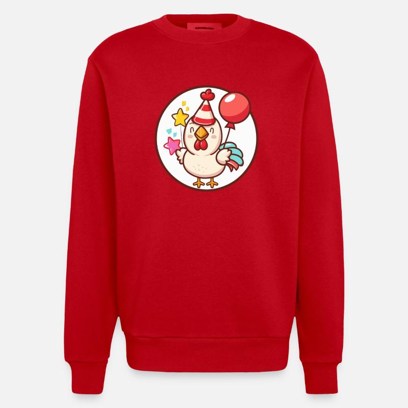 Bande dessinée d’anniversaire de coq - Sweat bio épais oversize fabriqué en UE - rouge