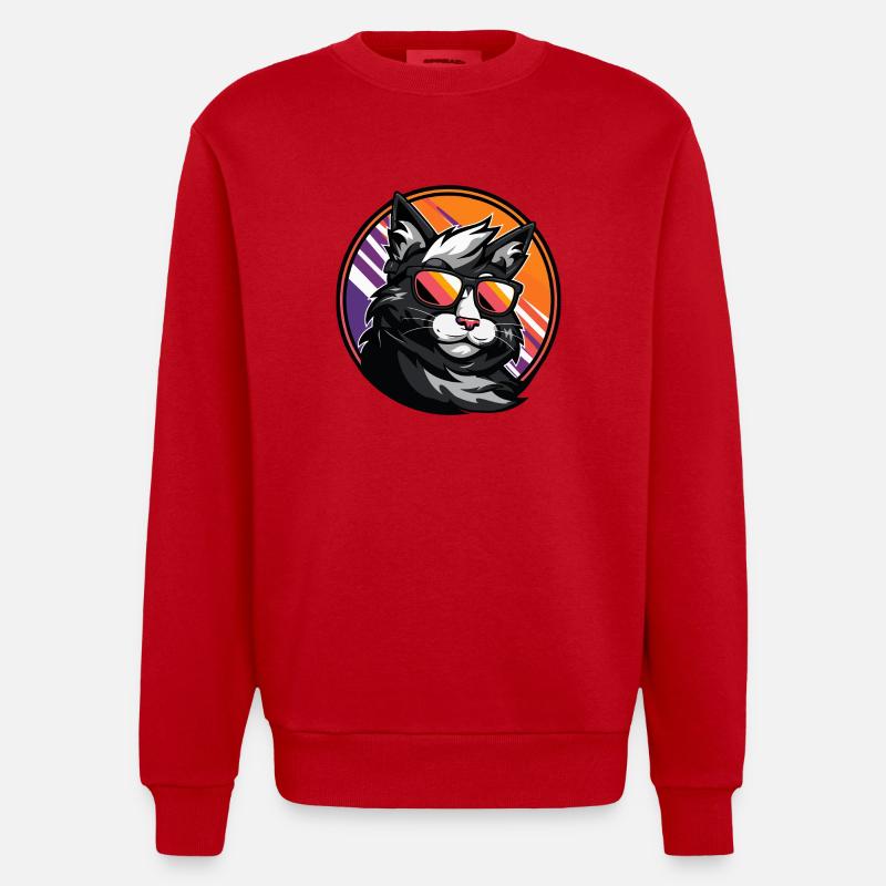 Chat Bande Dessinée Cool - Sweat bio épais oversize fabriqué en UE - rouge