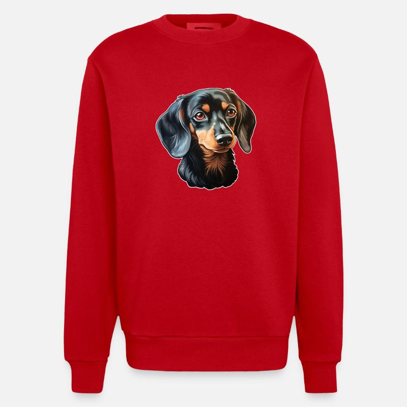 Dachshund Dackelkopf - Heavyweight Oversized Organic Crew Neck Made in EU - Rot