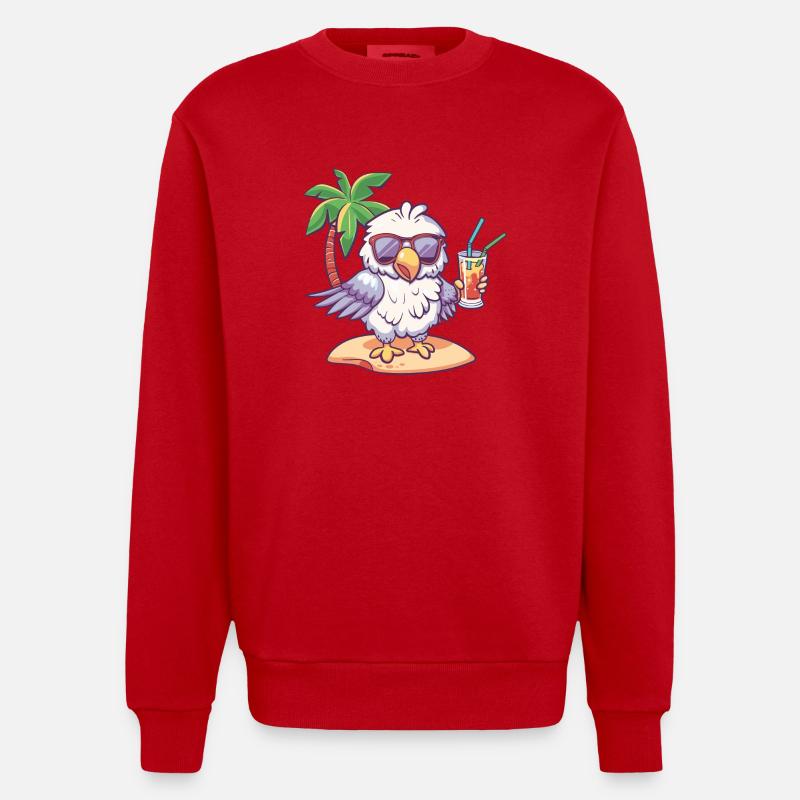 Eagle Summer Beach Comic - Heavyweight Oversized Organic Crew Neck Made in EU - red