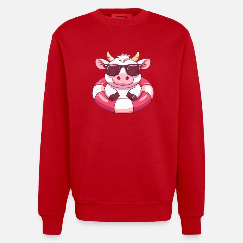Vache Été Bande Dessinée - Sweat bio épais oversize fabriqué en UE - rouge