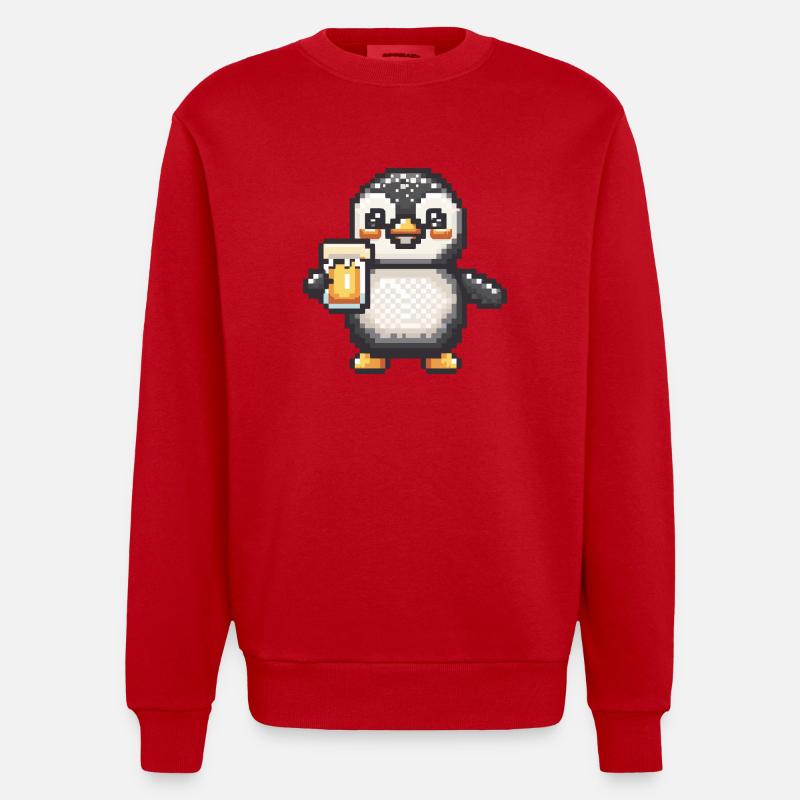 Pinguin Bier Pixel - Heavyweight Oversized Organic Crew Neck Made in EU - Rot