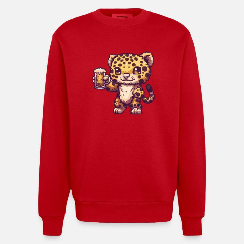 Leopard Bier Pixel - Heavyweight Oversized Organic Crew Neck Made in EU - Rot
