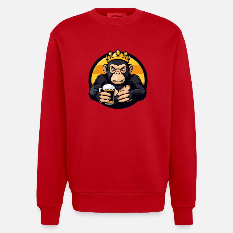 Monkey Beer Comic - Heavyweight Oversized Organic Crew Neck Made in EU - red