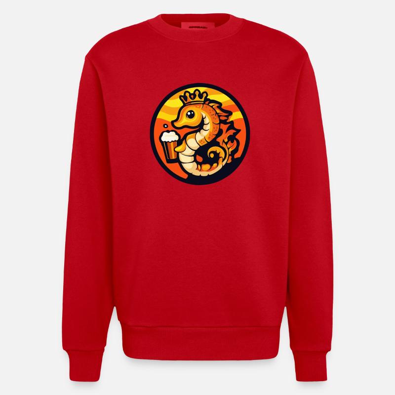 Bande dessinée de bière d’hippocampe - Sweat bio épais oversize fabriqué en UE - rouge