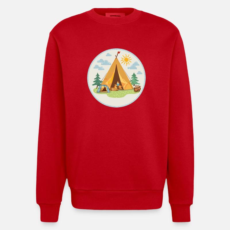 Camping TShirt - Heavyweight Oversized Organic Crew Neck Made in EU - Rot