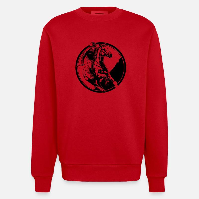 Reiten Pferd Mann Silhouette - Heavyweight Oversized Organic Crew Neck Made in EU - Rot