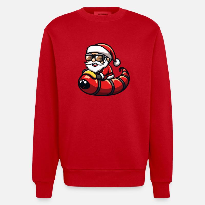 ver Père Noël dessin animé - Sweat bio épais oversize fabriqué en UE - rouge