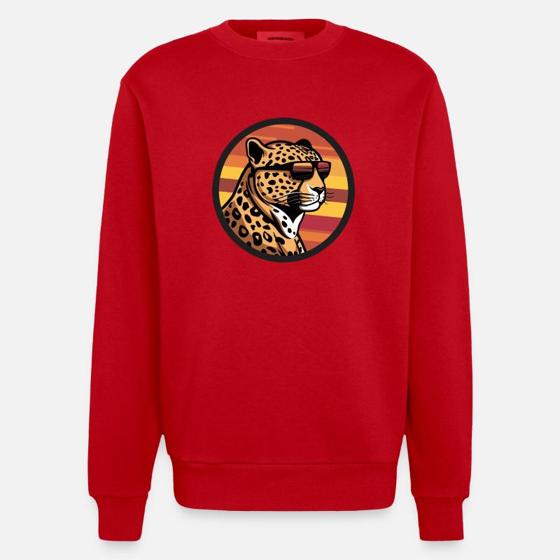 Leopard Comic Cool - Heavyweight Oversized Organic Crew Neck Made in EU - red