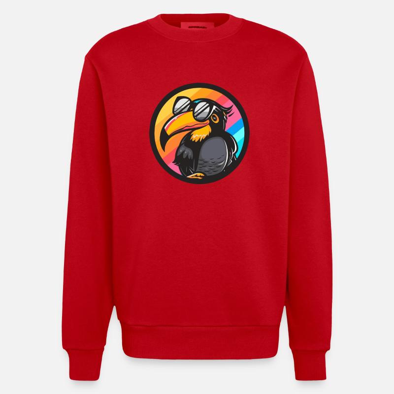 Tukan Vogel Comic Cool - Heavyweight Oversized Organic Crew Neck Made in EU - Rot