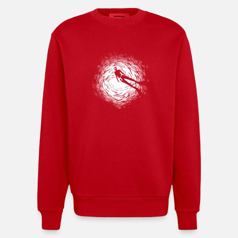 Plongeur apnee entouré de poisson - Sweat bio épais oversize fabriqué en UE - rouge