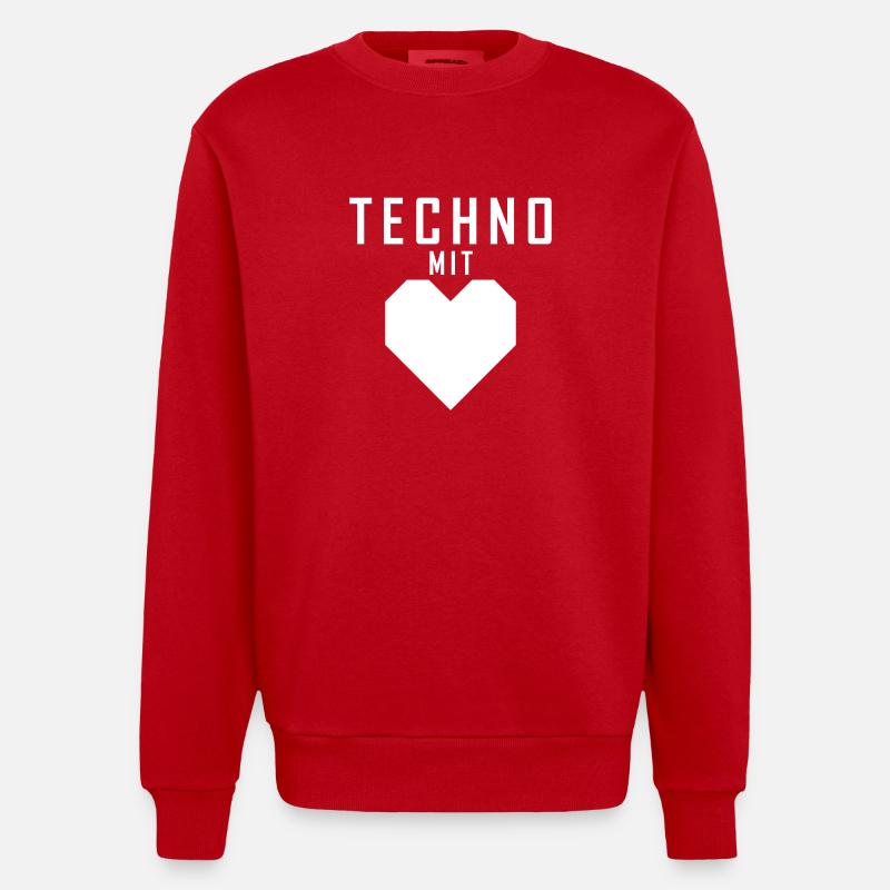 Techno mit Herz weiß - Heavyweight Oversized Organic Crew Neck Made in EU - Rot