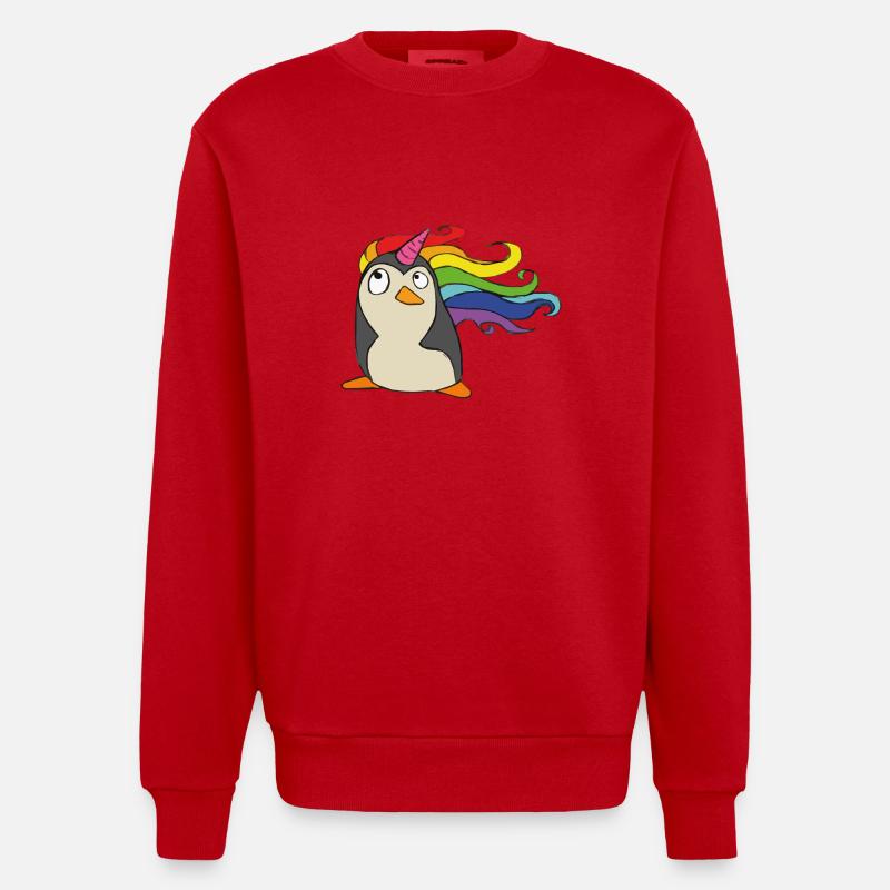 Punguin Einhorn Regenbogen - Heavyweight Oversized Organic Crew Neck Made in EU - Rot