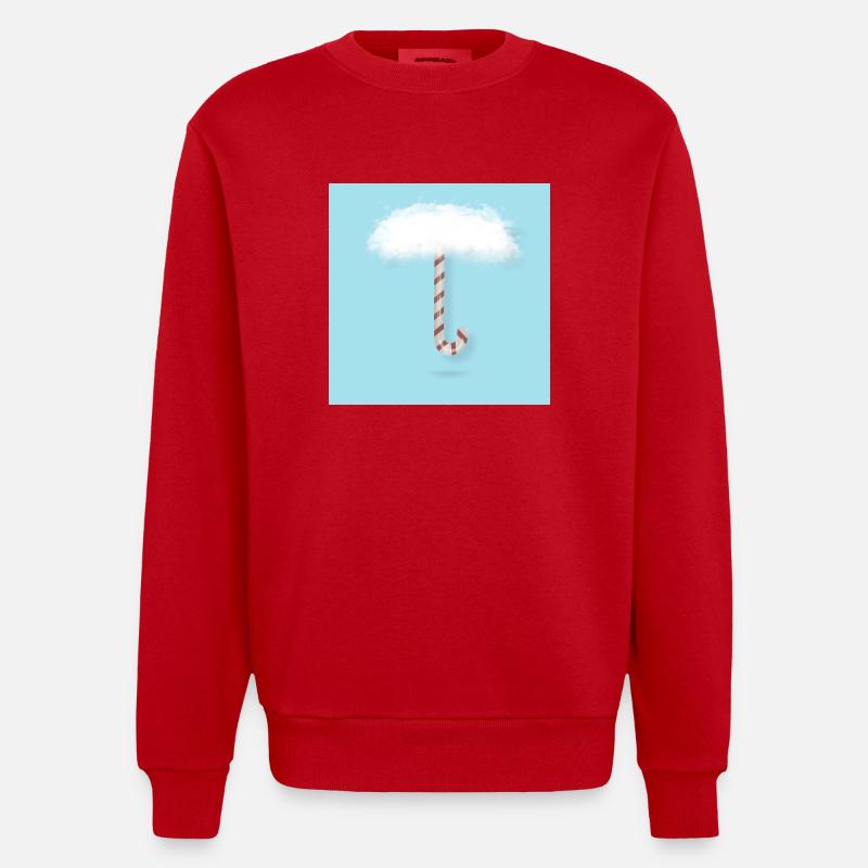 Candy Cane with Clouds - Heavyweight Oversized Organic Crew Neck Made in EU - red