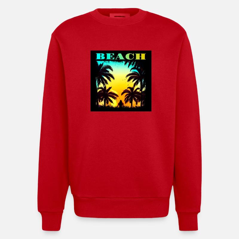 90s Retro Palms Hawaii Sunset - Sweat bio épais oversize fabriqué en UE - rouge