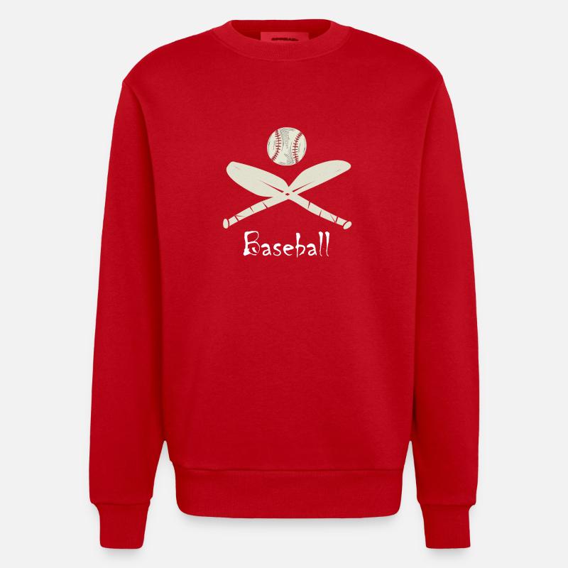 Baseball et batte - Sweat bio épais oversize fabriqué en UE - rouge