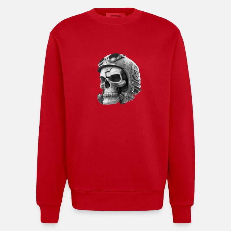 Crâne avec casque - Sweat bio épais oversize fabriqué en UE - rouge