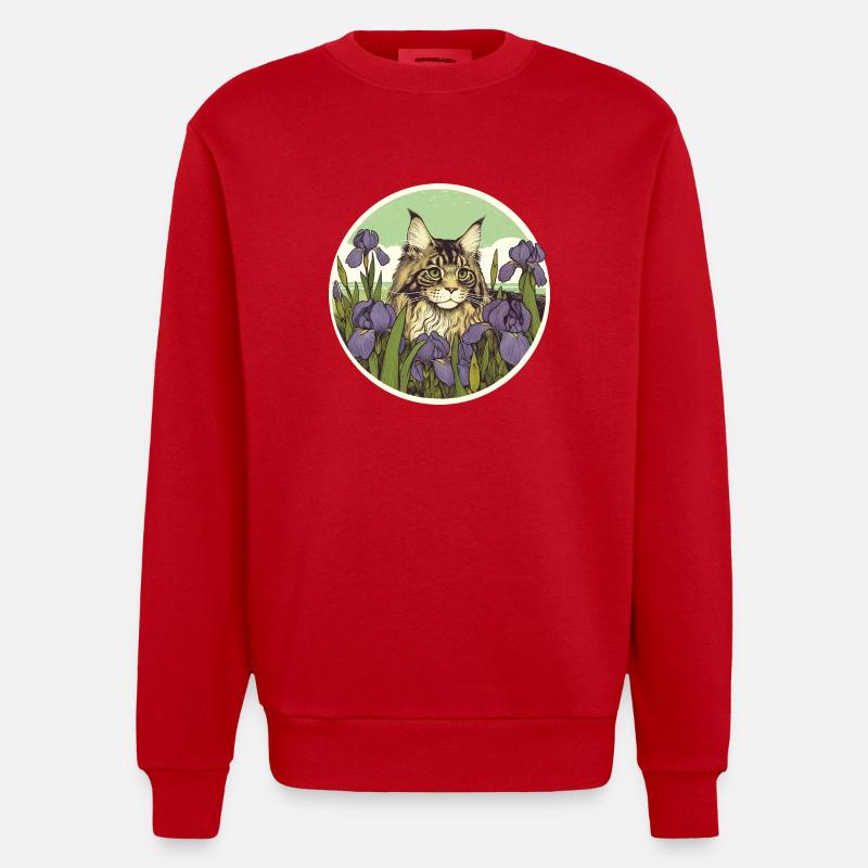 Chat tigré brun Iris - Sweat bio épais oversize fabriqué en UE - rouge