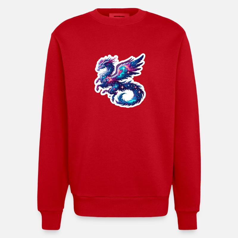 Astrological Dragon - Heavyweight Oversized Organic Crew Neck Made in EU - red
