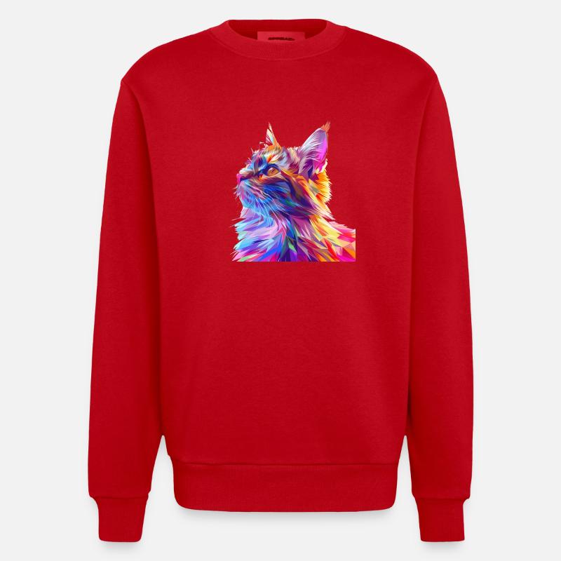 Polygon Cat Comic Style - Heavyweight Oversized Organic Crew Neck Made in EU - red