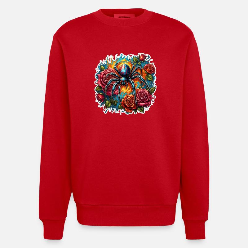 Spider / Web / Pet / Reptile / Eight-legged - Heavyweight Oversized Organic Crew Neck Made in EU - red