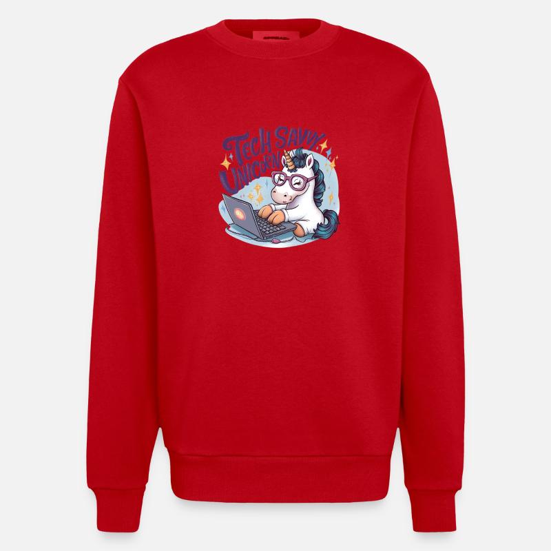 TECHNISCH VERSIERTES EINHORN - Heavyweight Oversized Organic Crew Neck Made in EU - Rot