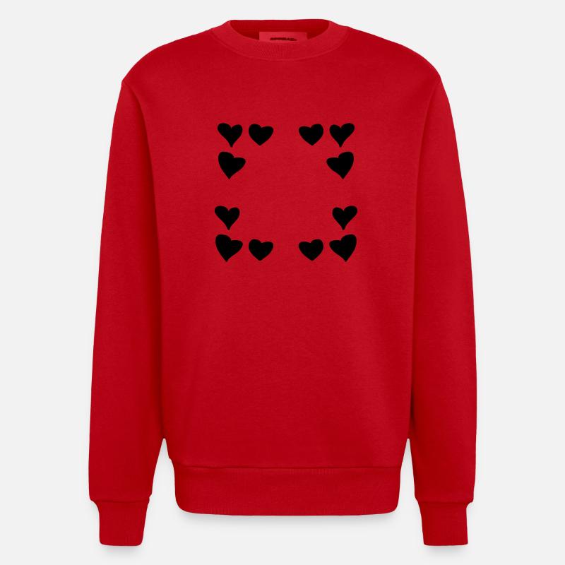 Hearts Pattern Frame Square Heart - Heavyweight Oversized Organic Crew Neck Made in EU - red