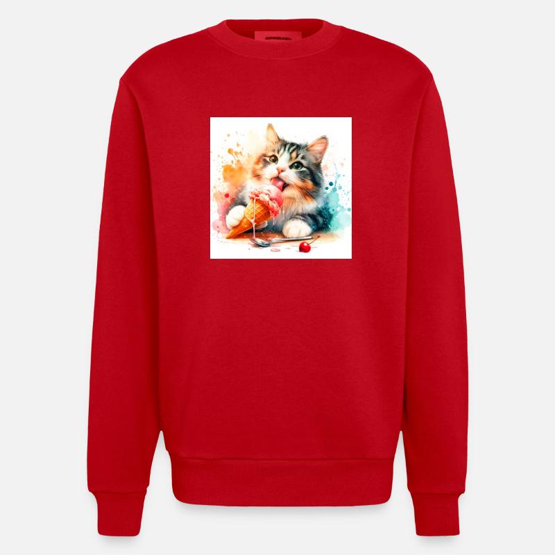 Kätzchen isst Eis - Heavyweight Oversized Organic Crew Neck Made in EU - Rot