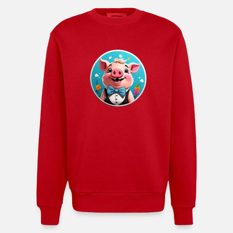Bande dessinée cochon drôle - Sweat bio épais oversize fabriqué en UE - rouge