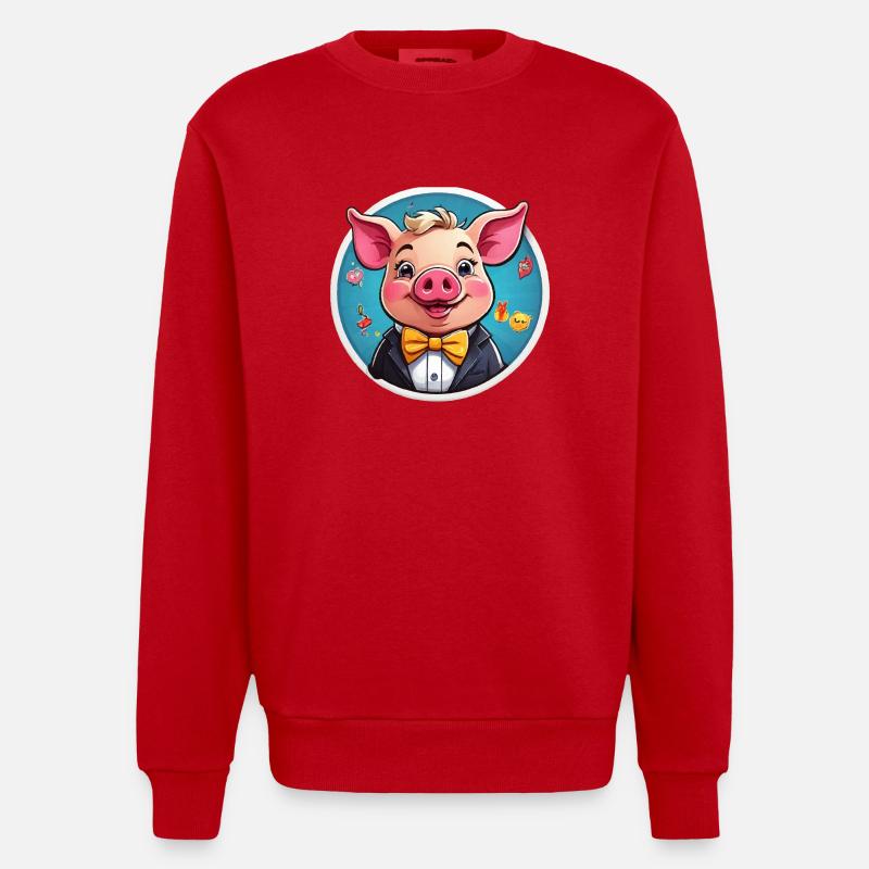 Bande dessinée cochon drôle - Sweat bio épais oversize fabriqué en UE - rouge