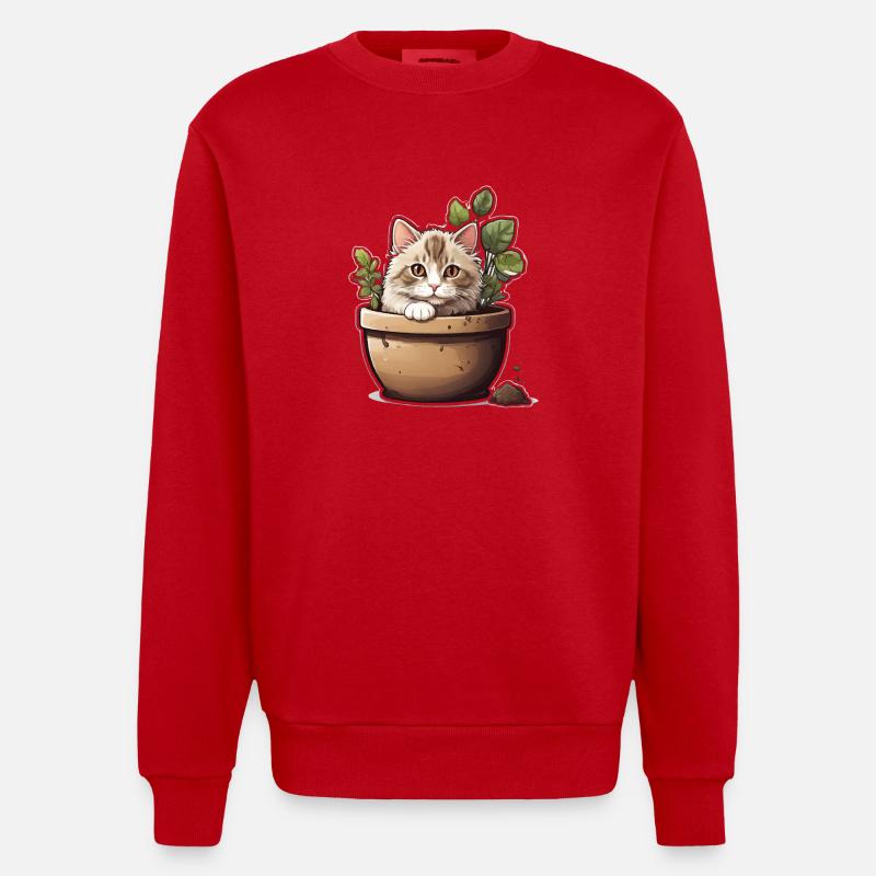 Fleur de chat mignonne - Sweat bio épais oversize fabriqué en UE - rouge