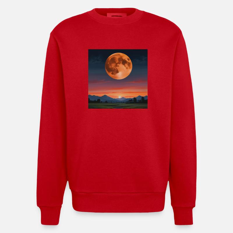 Paysage Coucher De Soleil - Sweat bio épais oversize fabriqué en UE - rouge