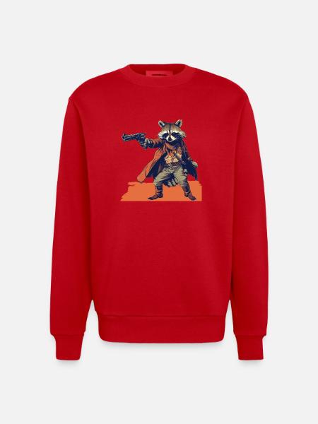 raccoon gunslinger - Heavyweight Oversized Organic Crew Neck Made in EU - red