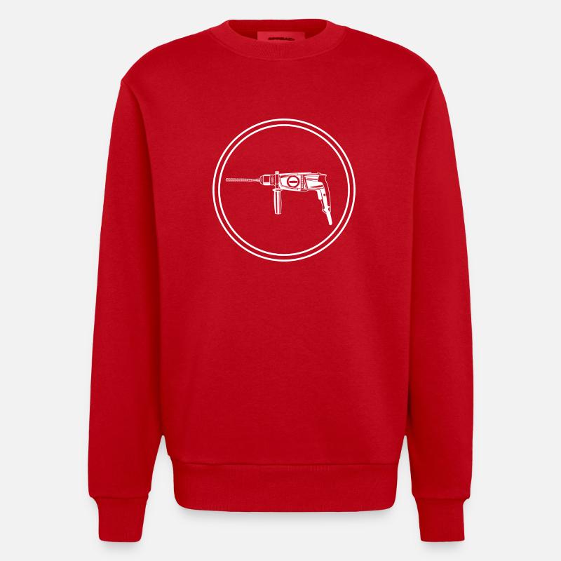 Electric Drill Icon Tool - Heavyweight Oversized Organic Crew Neck Made in EU - red