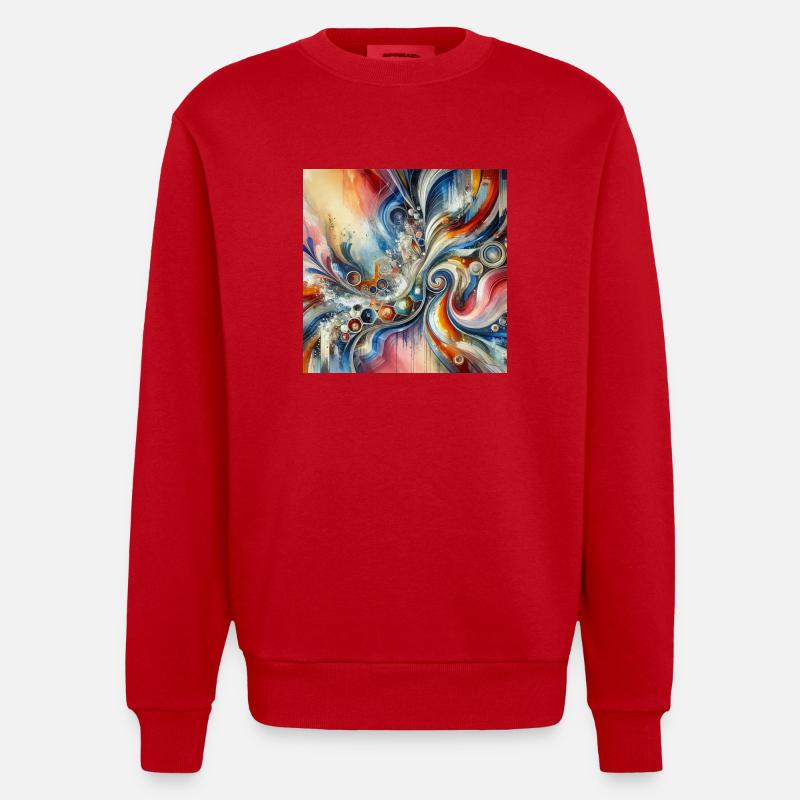 Lebendige Echos - Abstraktes Gemälde - Heavyweight Oversized Organic Crew Neck Made in EU - Rot