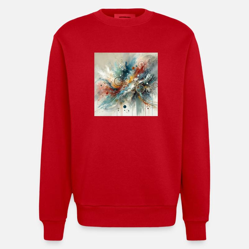 Dynamischer Fluss - Abstraktes Gemälde - Heavyweight Oversized Organic Crew Neck Made in EU - Rot