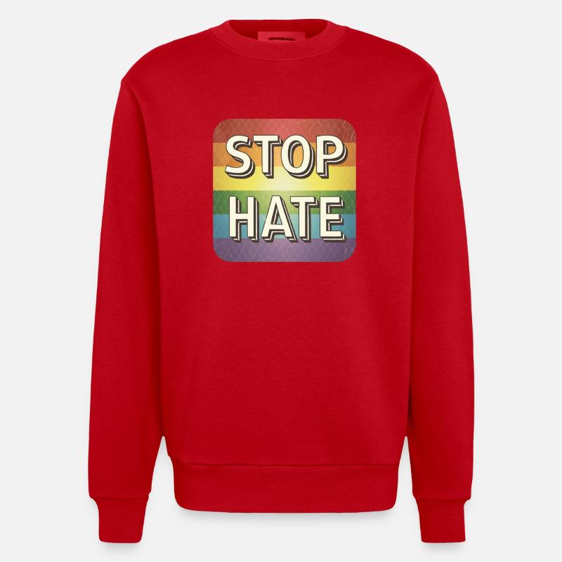 LGBTQ Stop Hate - Heavyweight Oversized Organic Crew Neck Made in EU - red